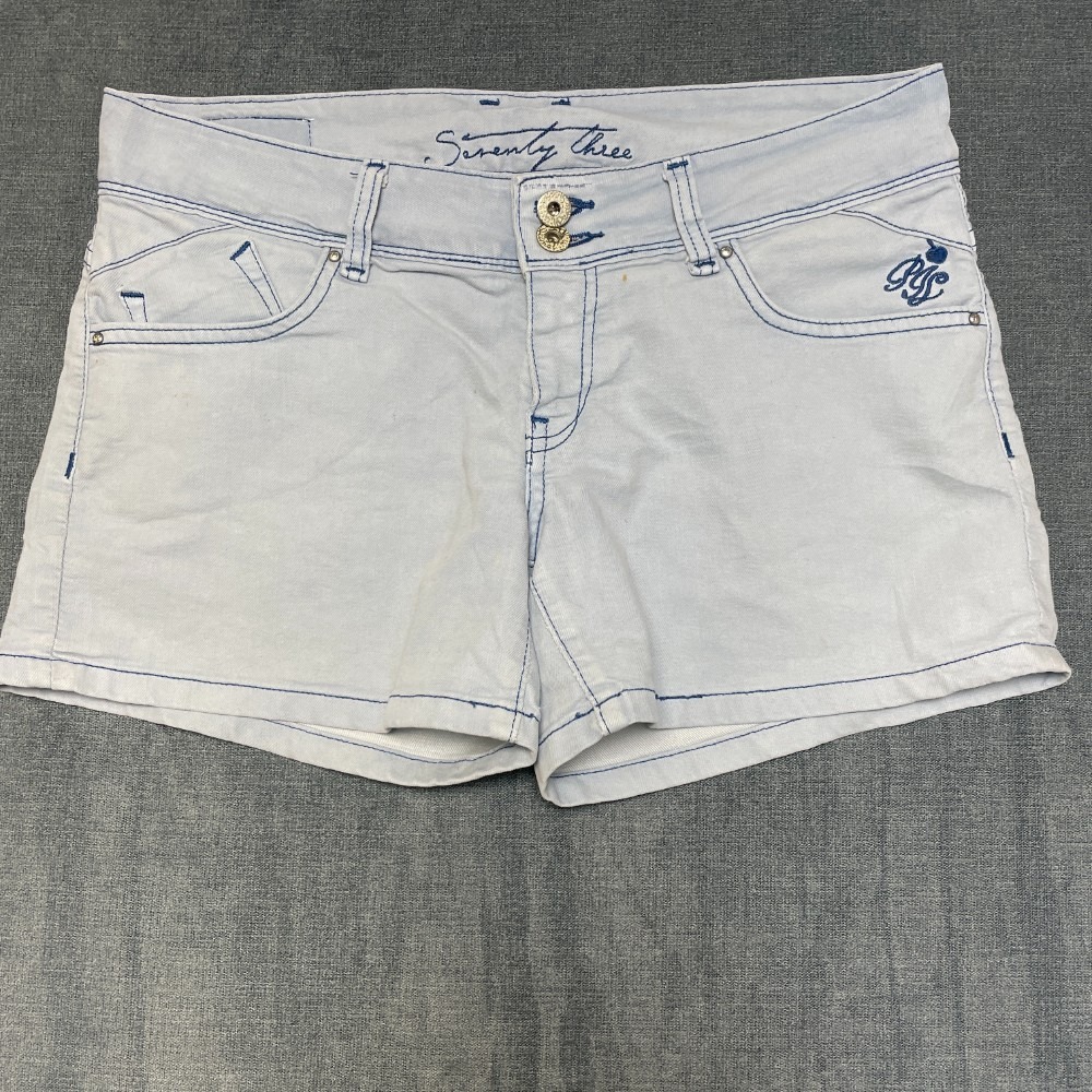 Seventy Three Denim Shorts Womens 33 Blue Embroidered Zip Fly Flat Front Summer
